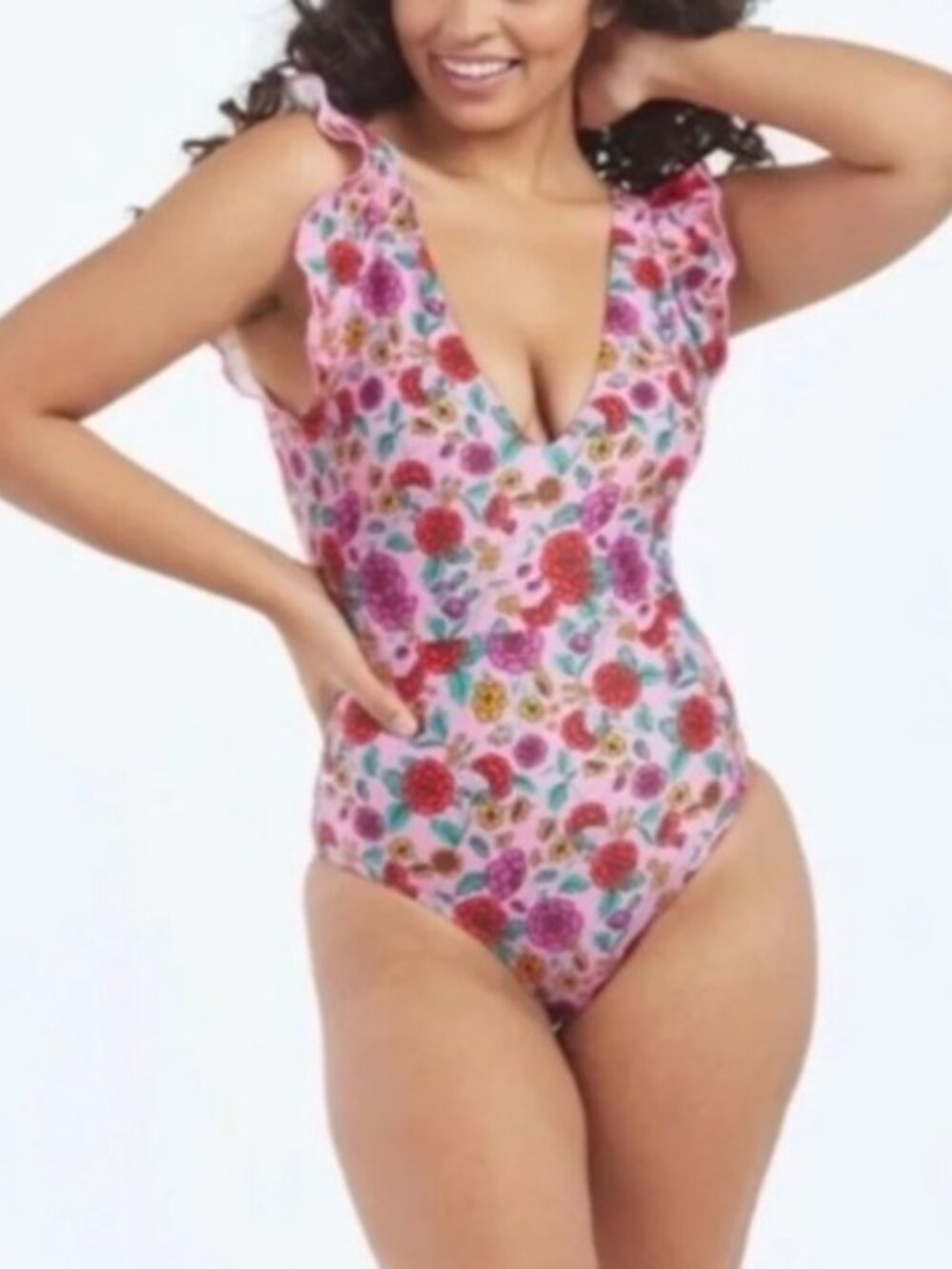 Summersalt Brand Women's Size 4 The Ruffle Backflip Pink Floral Print Swimsuit
